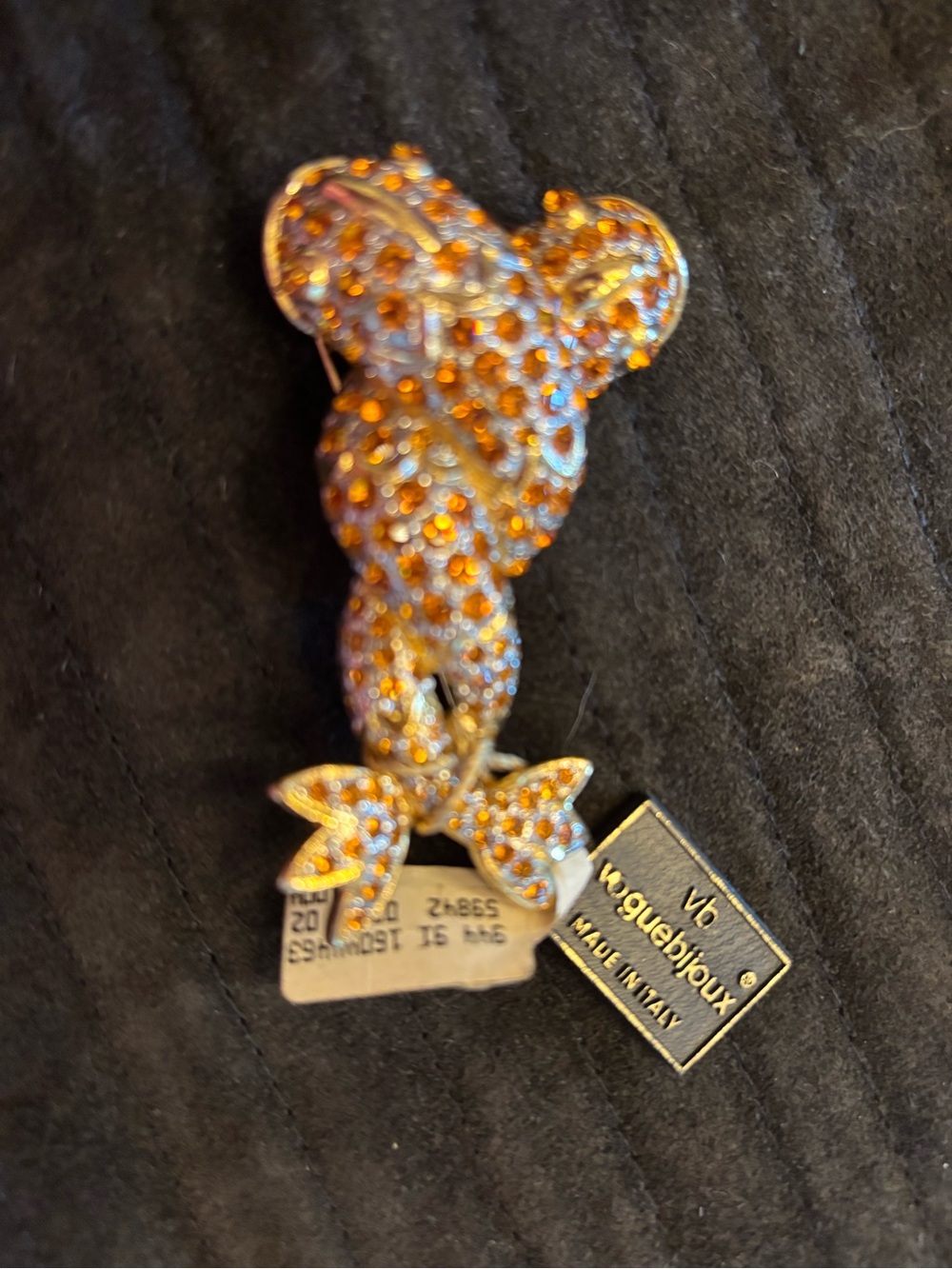 Vioque Bijoux Orange Crystal Teddy Brooch with Bow Accent